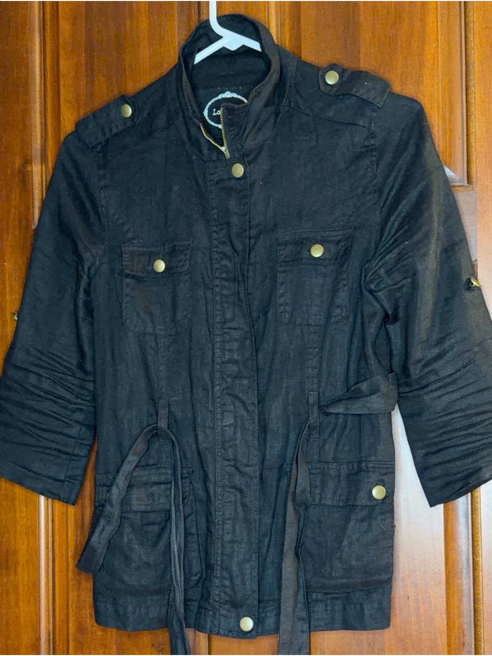 Love Tree Black Utility Blazer with Waist Tie